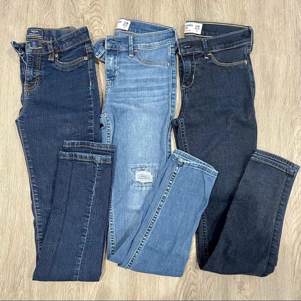 🔥 3 Pairs Girls Slim Jeggings Jean Leggings Abercrombie Kids Gap 11/12